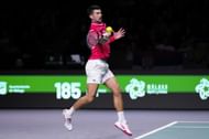 Novak Djokovic in action for Serbia at the Davis Cup